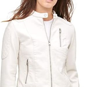 Levis Oyster White Faux Leather Ivory Biker Moto Womens Medium Motorcycle Jacket